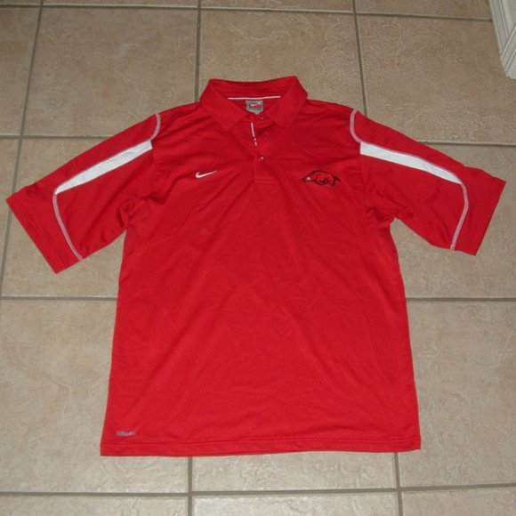 NIKE Mens Sz Small Red ARKANSAS RAZORBACK Athletic Polo Shirt - Picture 1 of 4